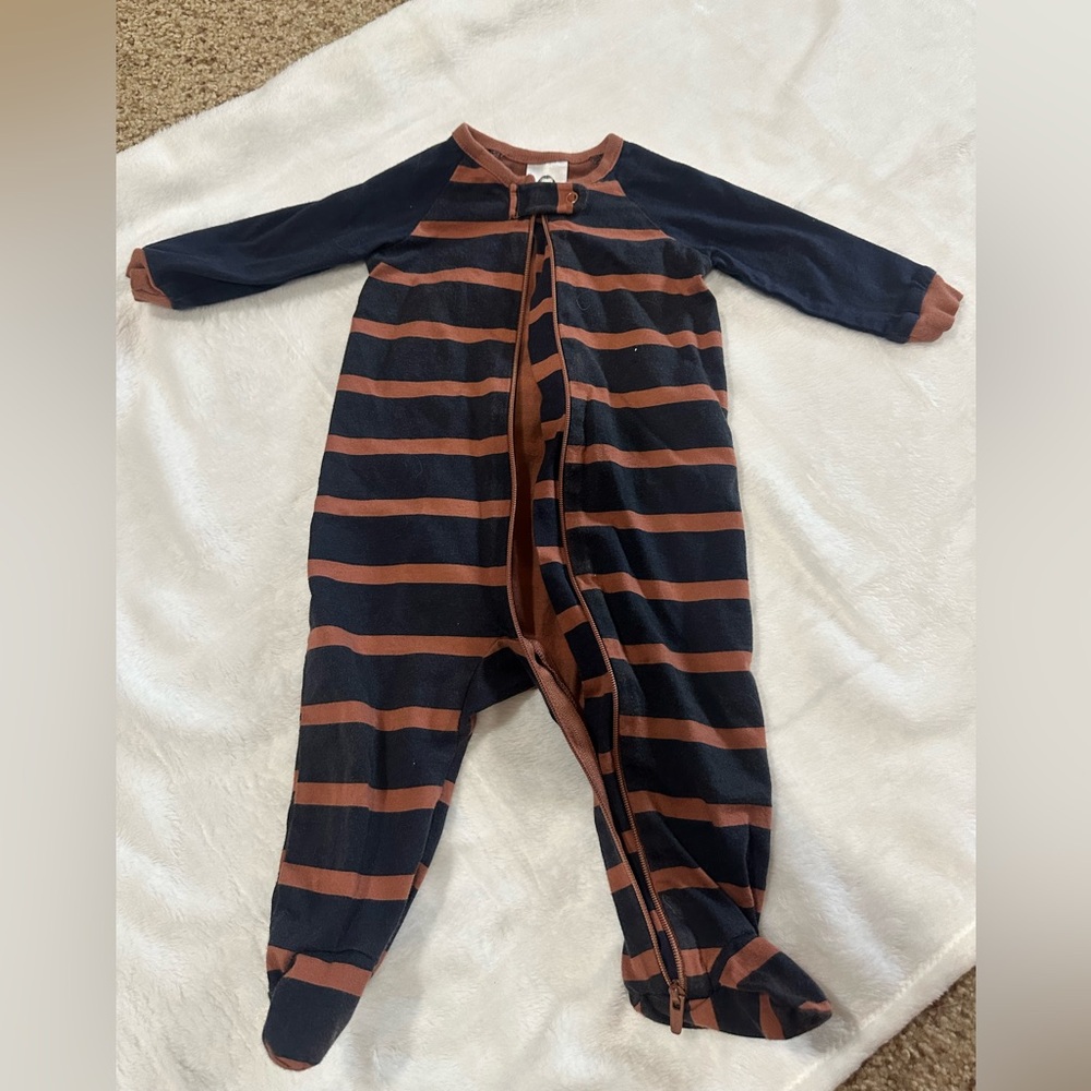 Gerber 0-3 Month Striped Navy and Brown Kids One Piece